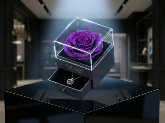 Joyero Rosa Eterna con Collar de Corazón y Caja de Regalo Premium