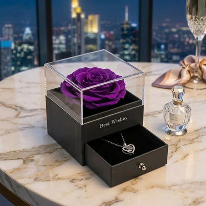 Joyero Rosa Eterna con Collar de Corazón y Caja de Regalo Premium