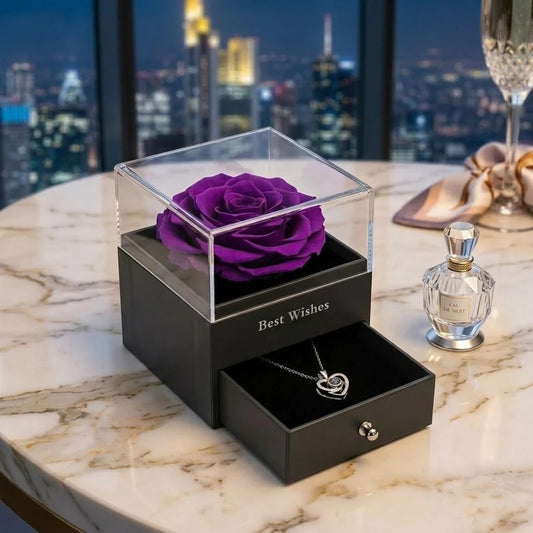 Joyero Rosa Eterna con Collar de Corazón y Caja de Regalo Premium