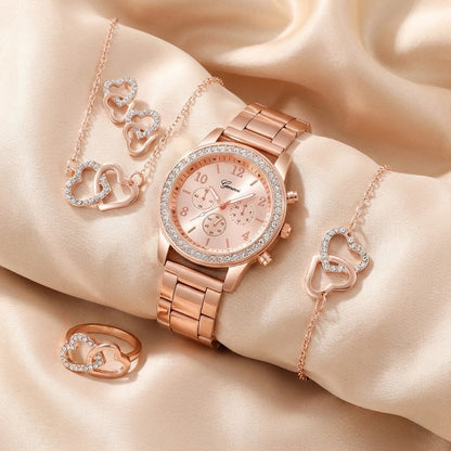 Conjunto Reloj de Lujo Oro Rosa Glamour Infinity