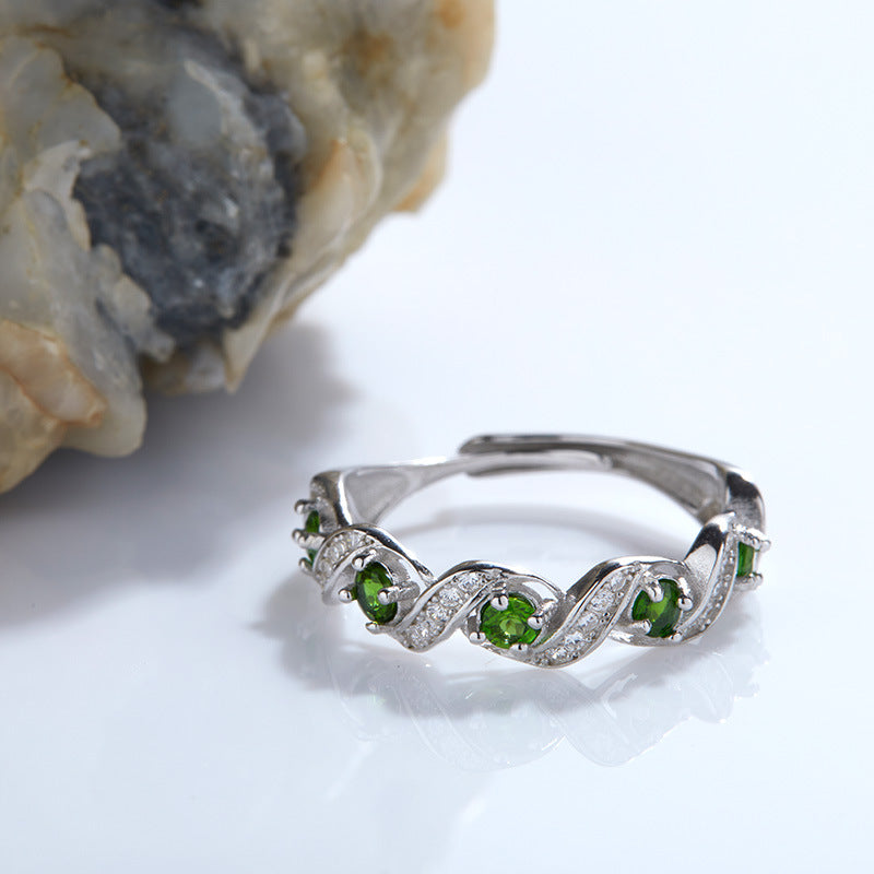 Anillo Infinte Green Plata de Ley S925 y Diópsido Natural