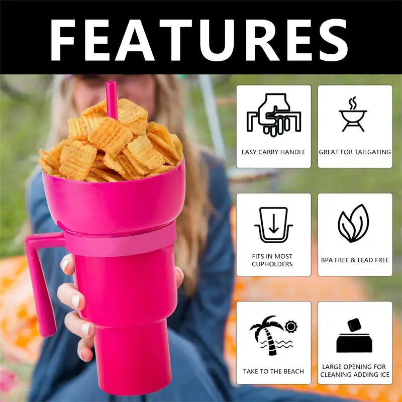 Vaso para Aperitivos  2 en 1 con Compartimento para Snacks y Bebida