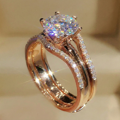 Anillo Radiant Solitaire de Oro Rosa con Zircon