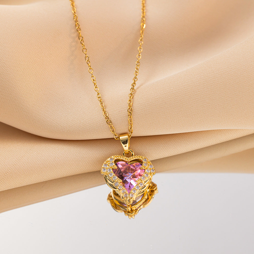 Collar Corazón Rosa y Diamantes  Chapado en Oro de 18K