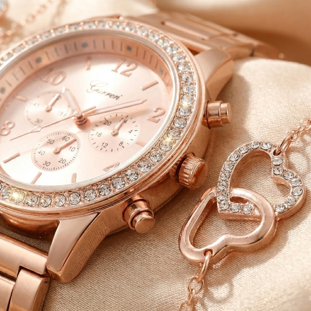 Conjunto Reloj de Lujo Oro Rosa Glamour Infinity