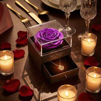 Joyero Rosa Eterna con Collar de Corazón y Caja de Regalo Premium