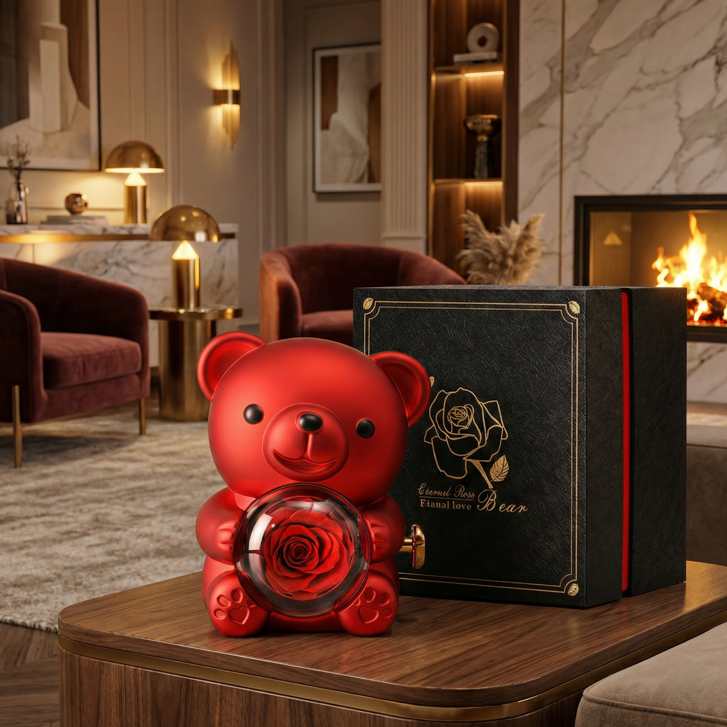 Joyero EternalHeart Oso con Rosa Eterna y Collar Sorpresa