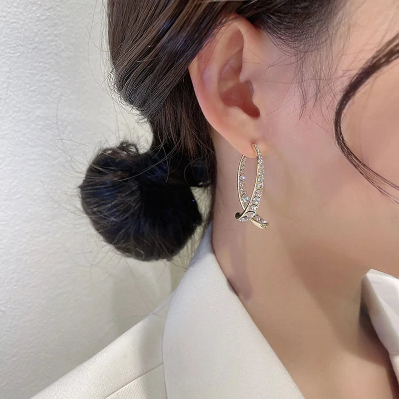 Pendientes de Cristal Curvados y Cruzados de Moda