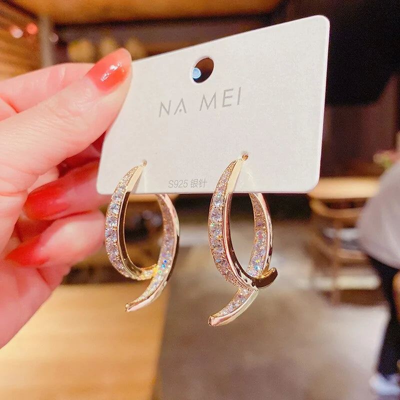 Pendientes de Cristal Curvados y Cruzados de Moda