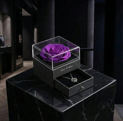 Joyero Rosa Eterna con Collar de Corazón y Caja de Regalo Premium