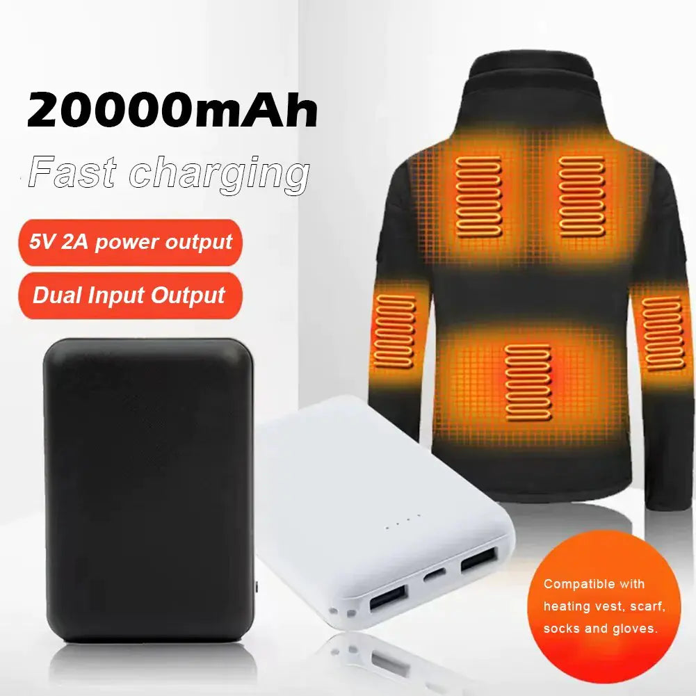 Banco de Energía Portátil de 20000mAh, Cargador USB de Carga Rápida, Paquete de Batería Externa para Chaqueta, Chaleco, Bufanda, Calcetines, Guante, Equipamiento