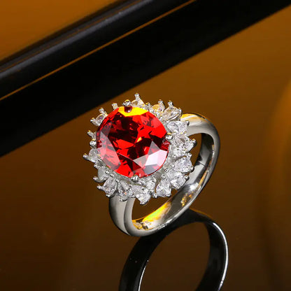 Anillo de Zafiro con Diamantes de Imitación en Plata Esterlina S925 8K