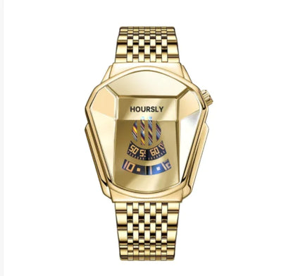 Reloj Dorado de Cuarzo de Lujo para Hombre con Diseño Geométrico