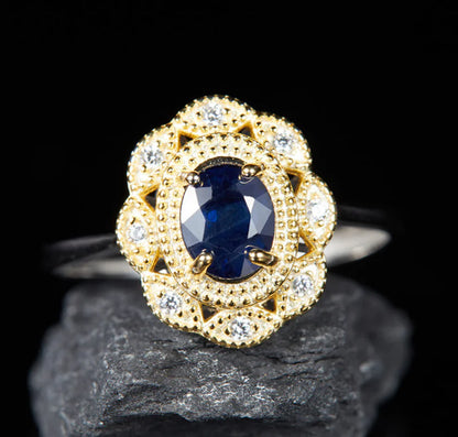 Anillo Natural de Zafiro en Plata de Ley S925