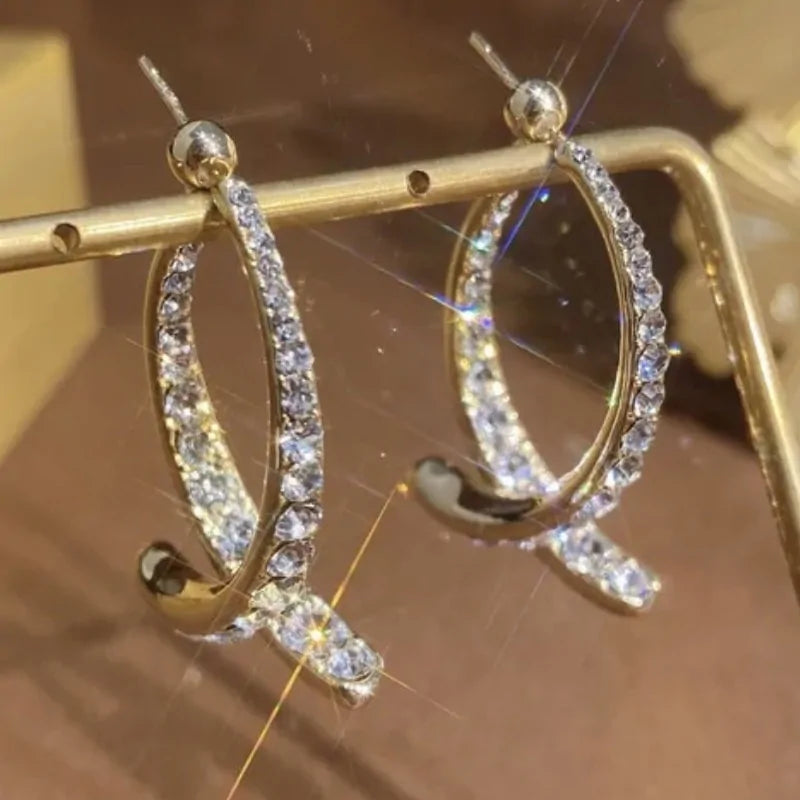 Pendientes de Cristal Curvados y Cruzados de Moda
