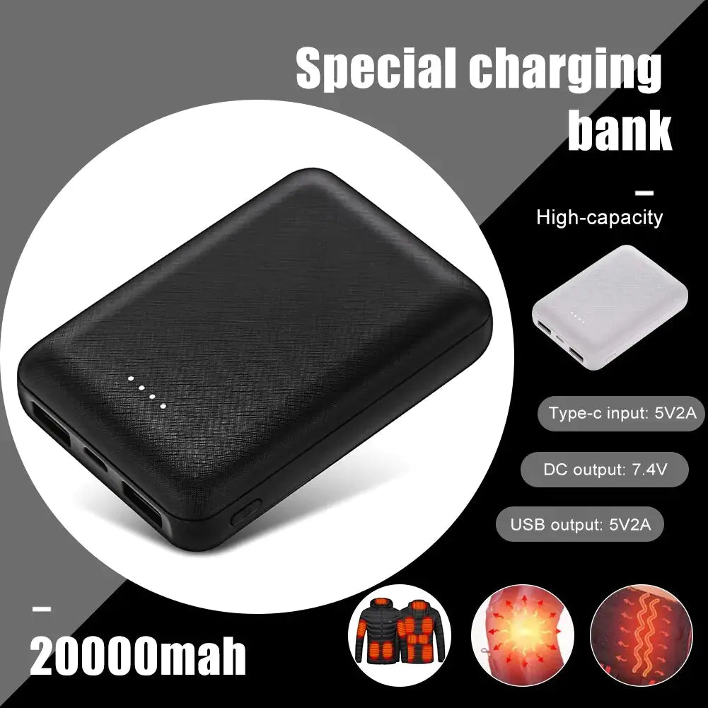 Banco de Energía Portátil de 20000mAh, Cargador USB de Carga Rápida, Paquete de Batería Externa para Chaqueta, Chaleco, Bufanda, Calcetines, Guante, Equipamiento