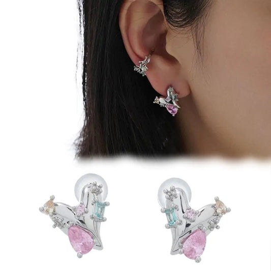Pendientes de Botón con Corazón Rosa Fresco