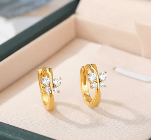 Pendientes de Mariposa Chapados en Oro de 18K con Circonita (Una Pieza)