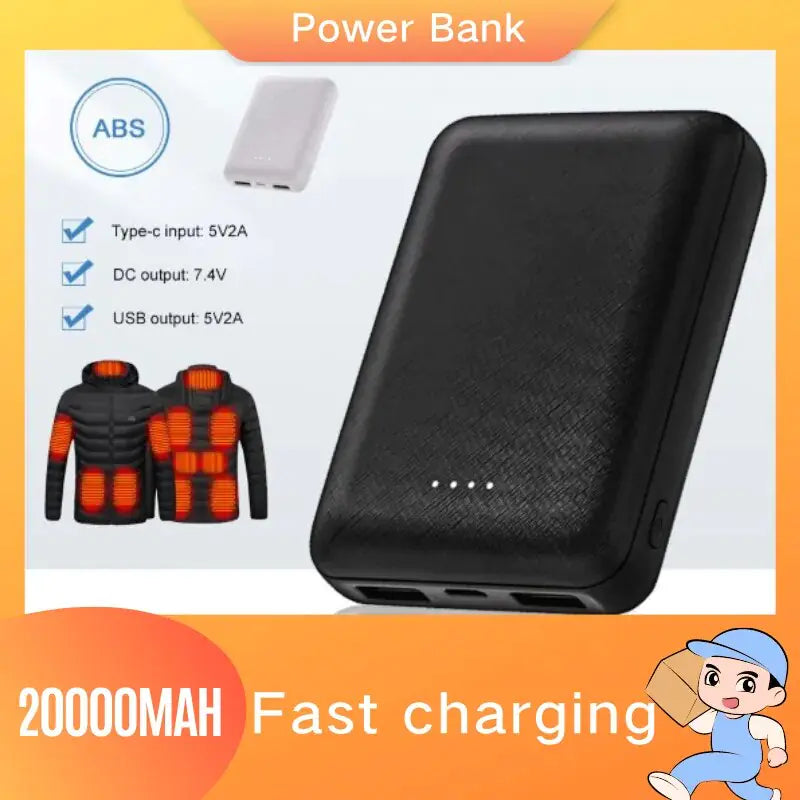 Banco de Energía Portátil de 20000mAh, Cargador USB de Carga Rápida, Paquete de Batería Externa para Chaqueta, Chaleco, Bufanda, Calcetines, Guante, Equipamiento