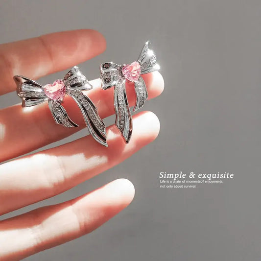 Pendientes de Lazo Metálicos Rosa Dulce