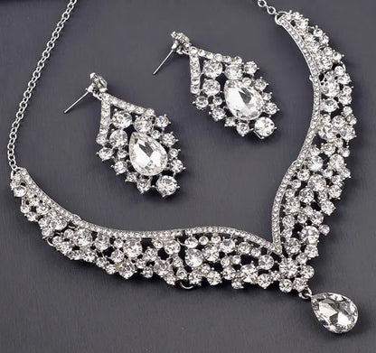 Conjunto de Aretes y Collar de Novia de Cristal con Diamantes de Imitación