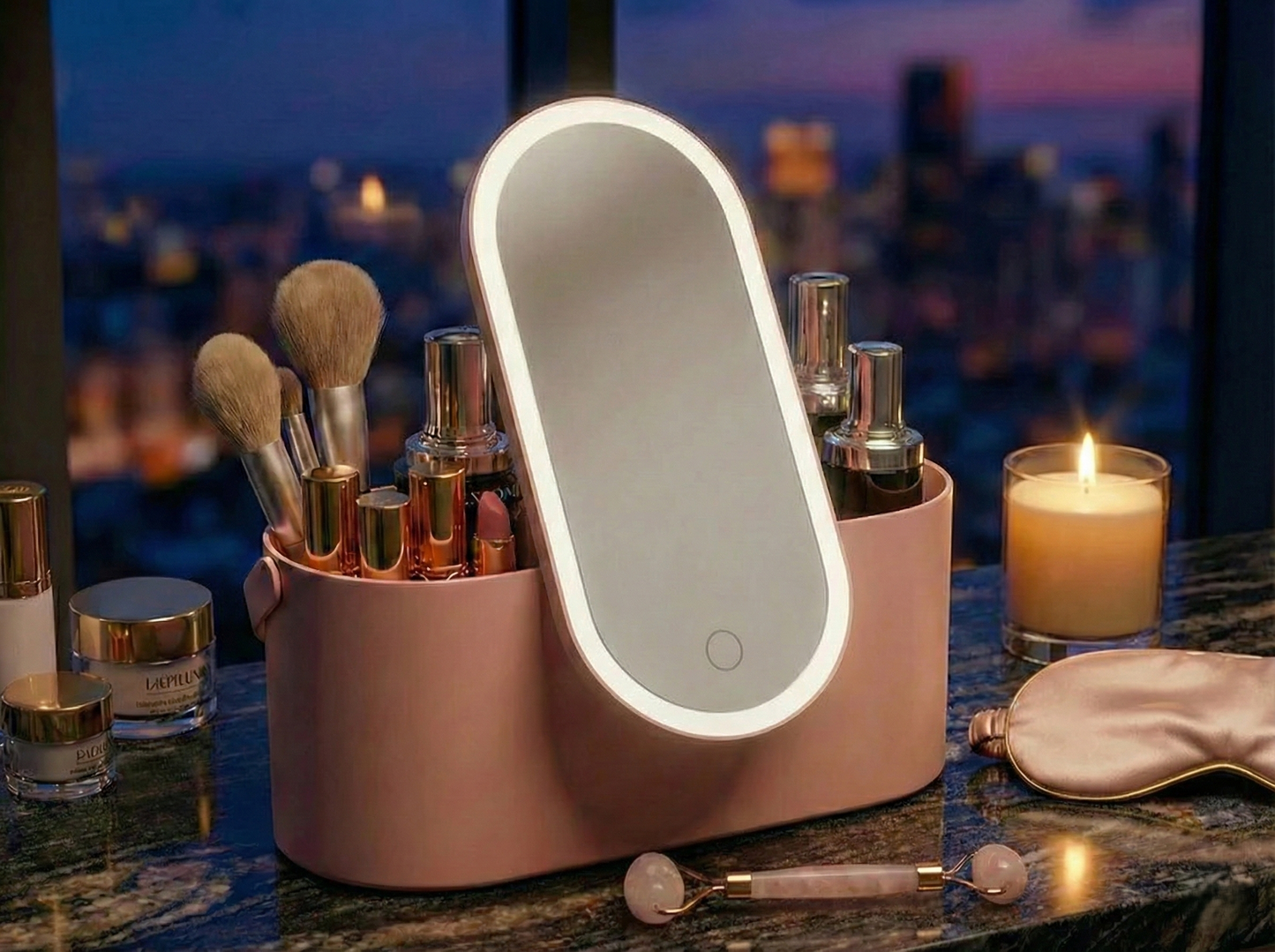 Caja de Almacenamiento y Organizador de Cosméticos con Espejo LED