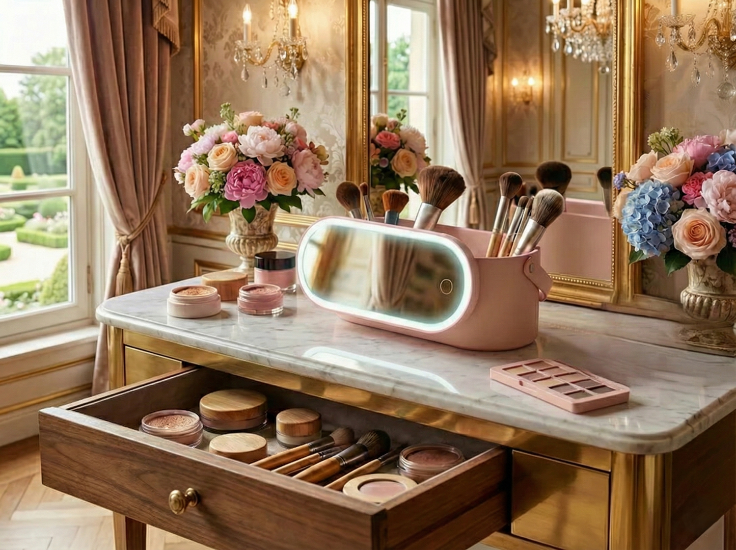 Caja de Almacenamiento y Organizador de Cosméticos con Espejo LED