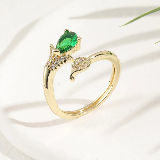 Anillo de moda de circonita con incrustaciones de oro chapado en cobre