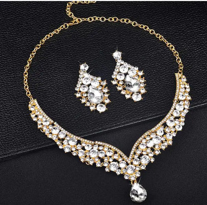 Conjunto de Aretes y Collar de Novia de Cristal con Diamantes de Imitación