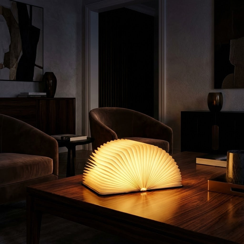 Lámpara Escultórica de Libro Madera Noble Zen