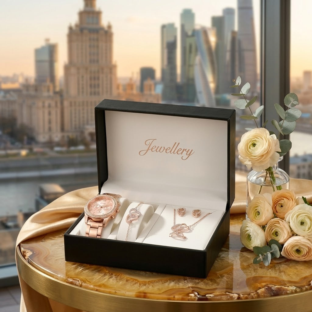 Conjunto Reloj de Lujo Oro Rosa Glamour Infinity