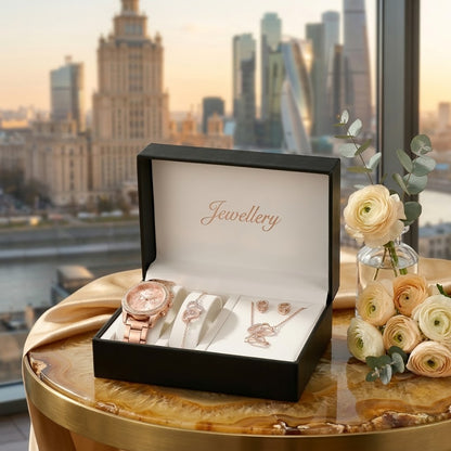 Conjunto Reloj de Lujo Oro Rosa Glamour Infinity