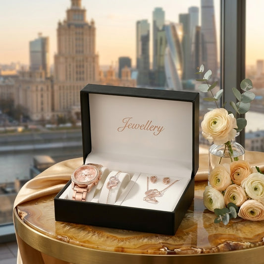 Conjunto Reloj de Lujo Oro Rosa Glamour Infinity