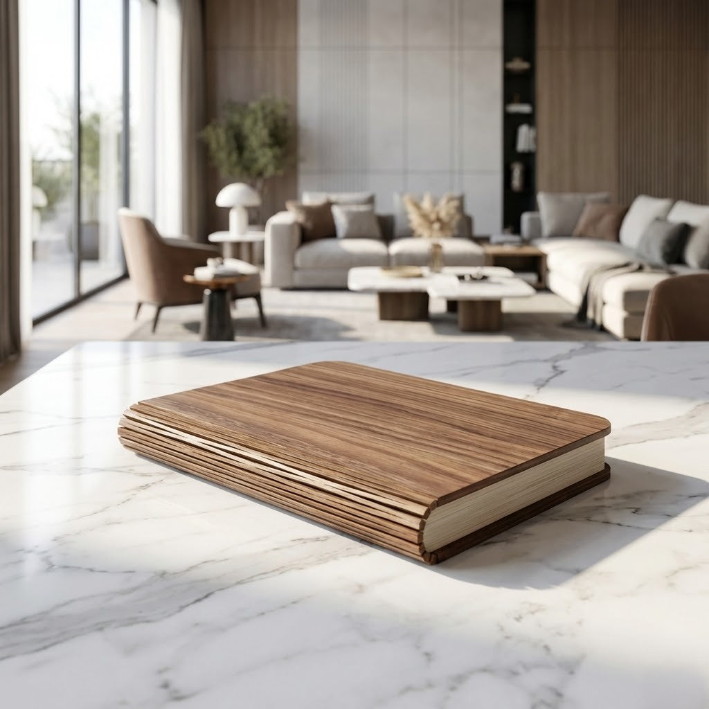 Lámpara Escultórica de Libro Madera Noble Zen