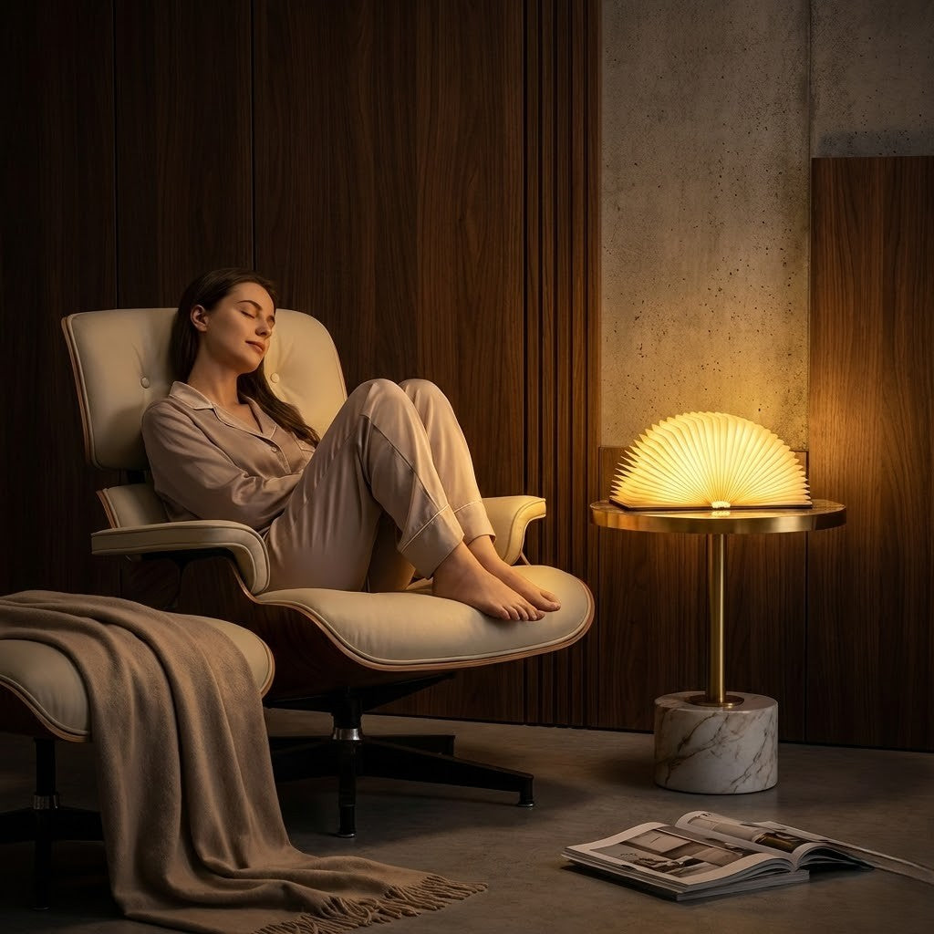 Lámpara Escultórica de Libro Madera Noble Zen