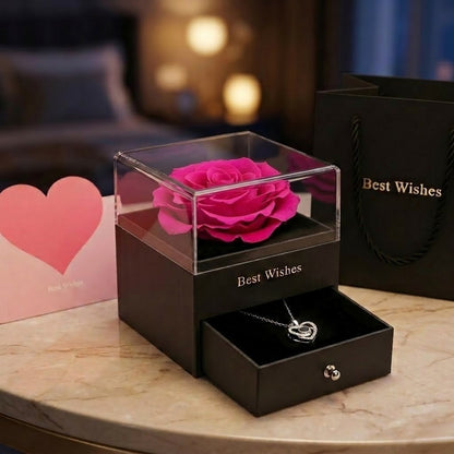 Joyero Rosa Eterna con Collar de Corazón y Caja de Regalo Premium
