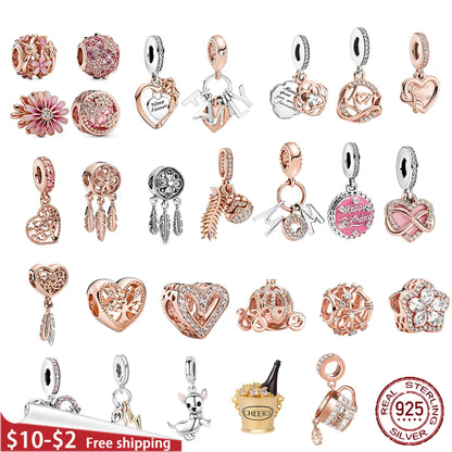 Dijes de Margarita Rosa Dorado para Pulseras de Pandora Originales