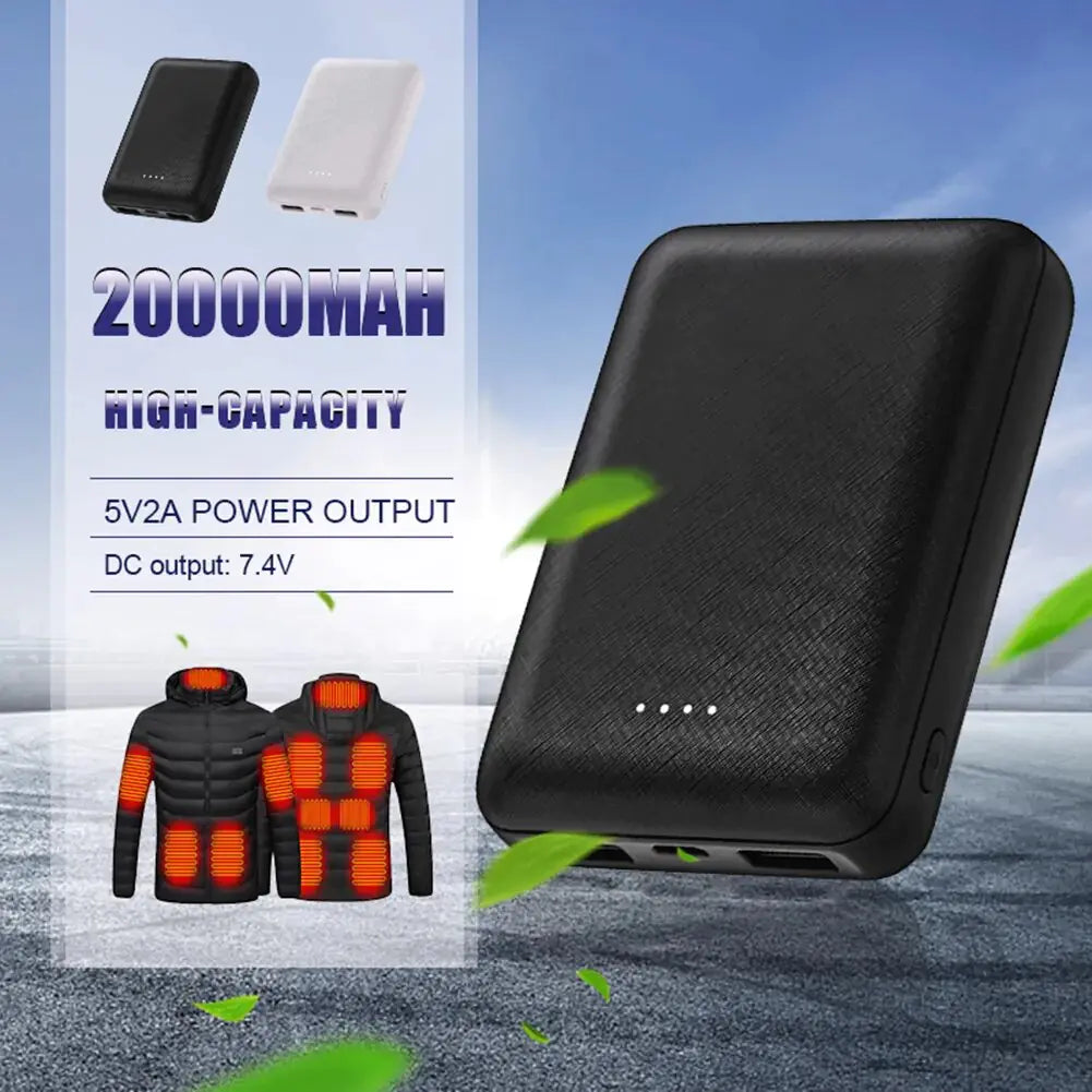 Banco de Energía Portátil de 20000mAh, Cargador USB de Carga Rápida, Paquete de Batería Externa para Chaqueta, Chaleco, Bufanda, Calcetines, Guante, Equipamiento