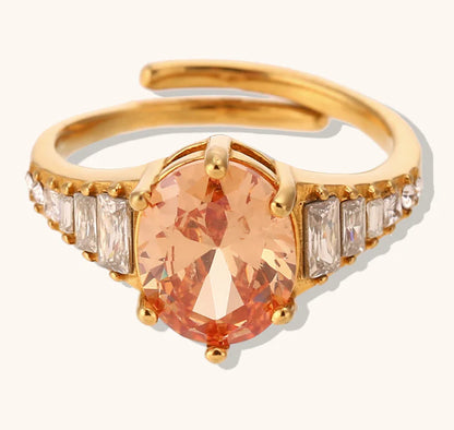 Anillo de Gema de Zircón Ovalado Ajustable en Acero de Titanio