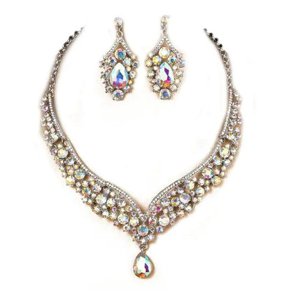 Conjunto de Aretes y Collar de Novia de Cristal con Diamantes de Imitación